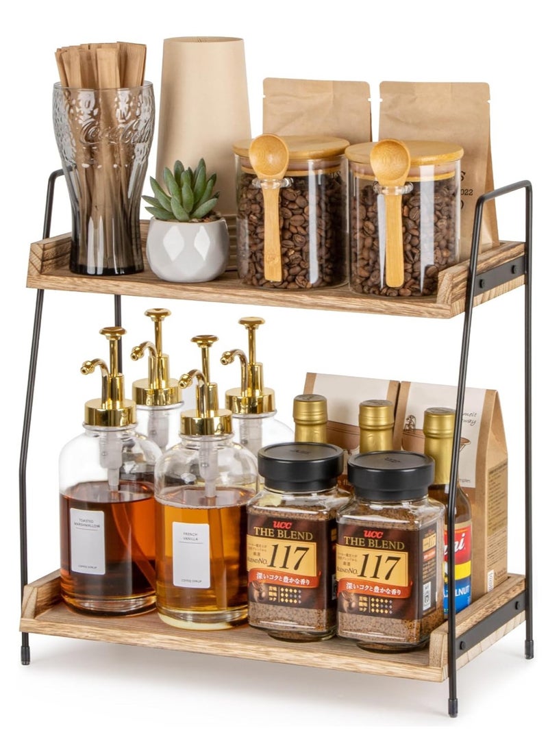 LENND Countertop Organizer,Countertop Coffee Station Organizer, 2 Tier Wooden Shelf for Coffee Bar Accessories, Condiment Storage Caddy for Kitchen, Home, Office - Image 1