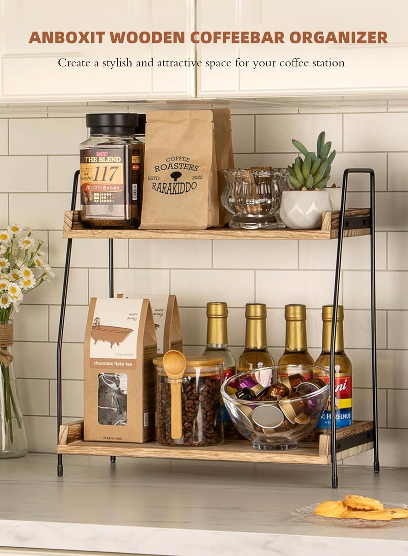 LENND Countertop Organizer,Countertop Coffee Station Organizer, 2 Tier Wooden Shelf for Coffee Bar Accessories, Condiment Storage Caddy for Kitchen, Home, Office - Image 3