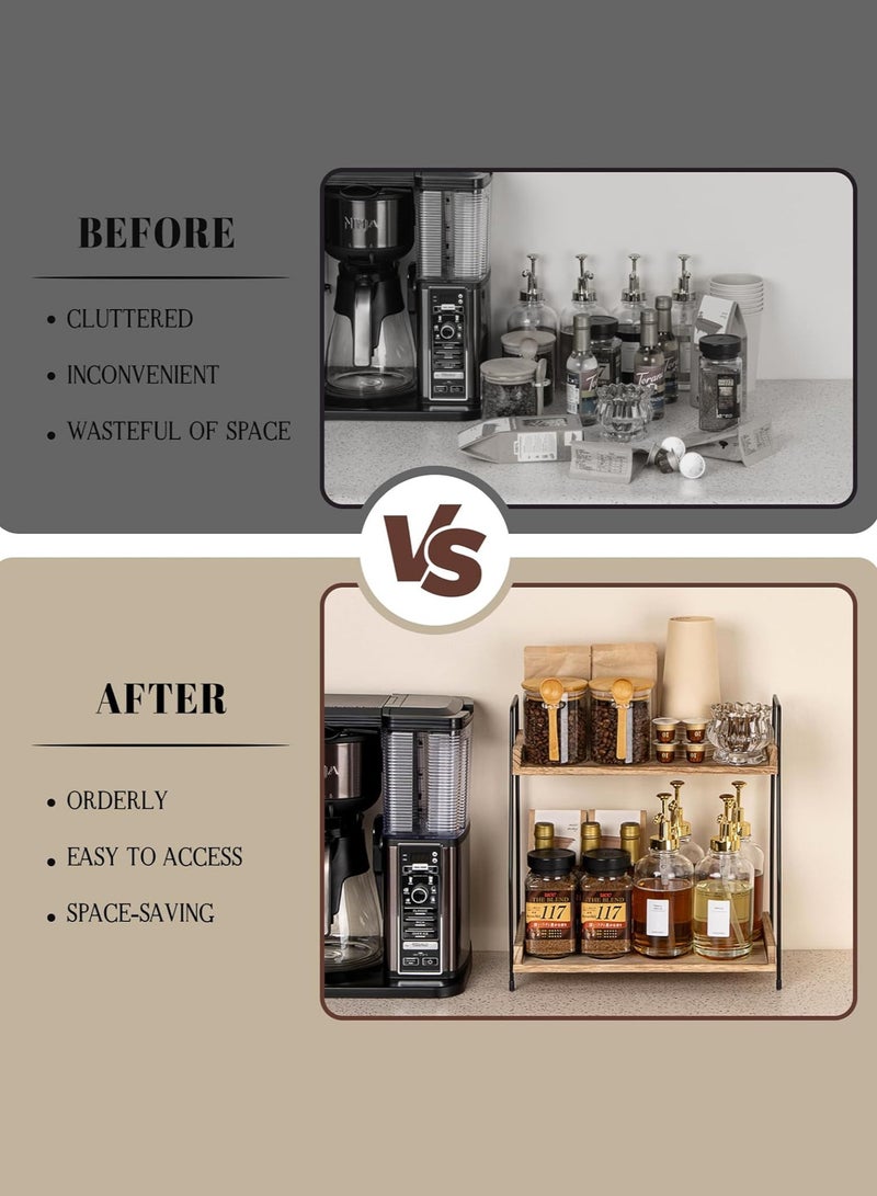 LENND Countertop Organizer,Countertop Coffee Station Organizer, 2 Tier Wooden Shelf for Coffee Bar Accessories, Condiment Storage Caddy for Kitchen, Home, Office - Image 4