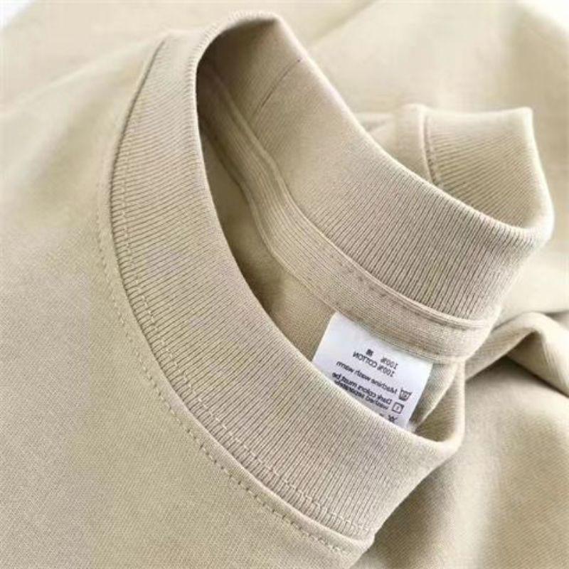 Pure Cotton Heavy-weight Loose Base Shirt Casual Basic Short-sleeved T-shirt Pure Cotton Retro Solid Color Round Neck Japanese Mens Love Khaki [pure cotton 200g] - Image 1