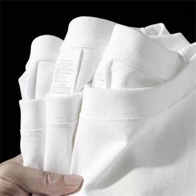 Pure Cotton Heavy-weight Loose Base Shirt Casual Basic Short-sleeved T-shirt Pure Cotton Retro Solid Color Round Neck Japanese Mens Love Khaki [pure cotton 200g] - Image 3