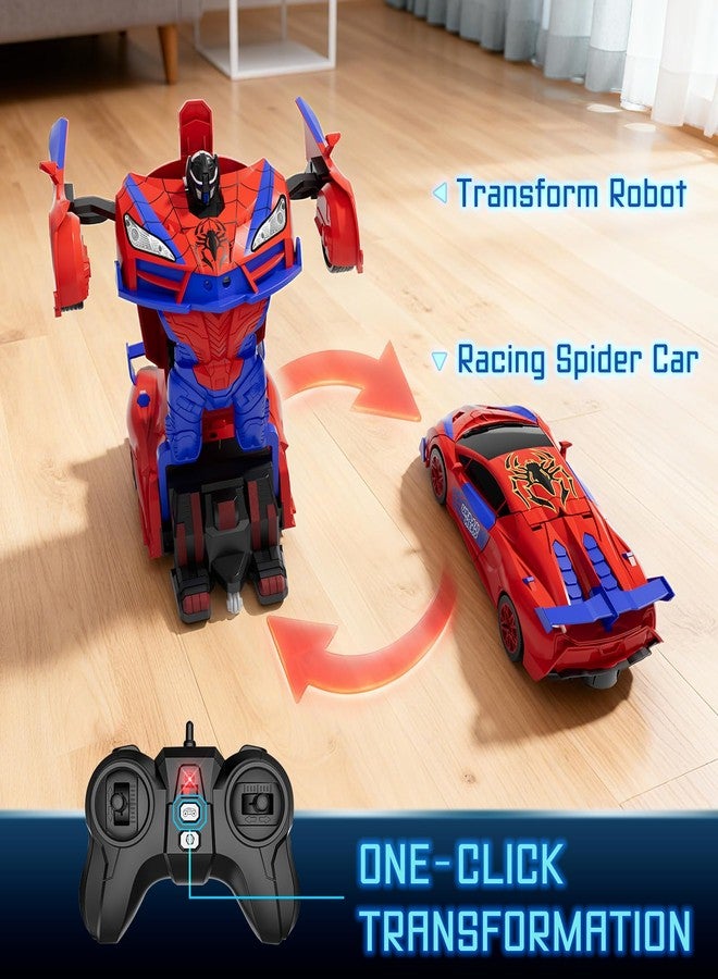 Qumcou Spider Toys, One-Button Transform Superhero Remote Control Car, 2.4Ghz RC Cars, 360° Spin 1:16 Scale Car Toys, Shining Red and Blue Light, Birthday Gifts for 3 4 5 6 7 8 9 10 Years Old Boys - Image 2