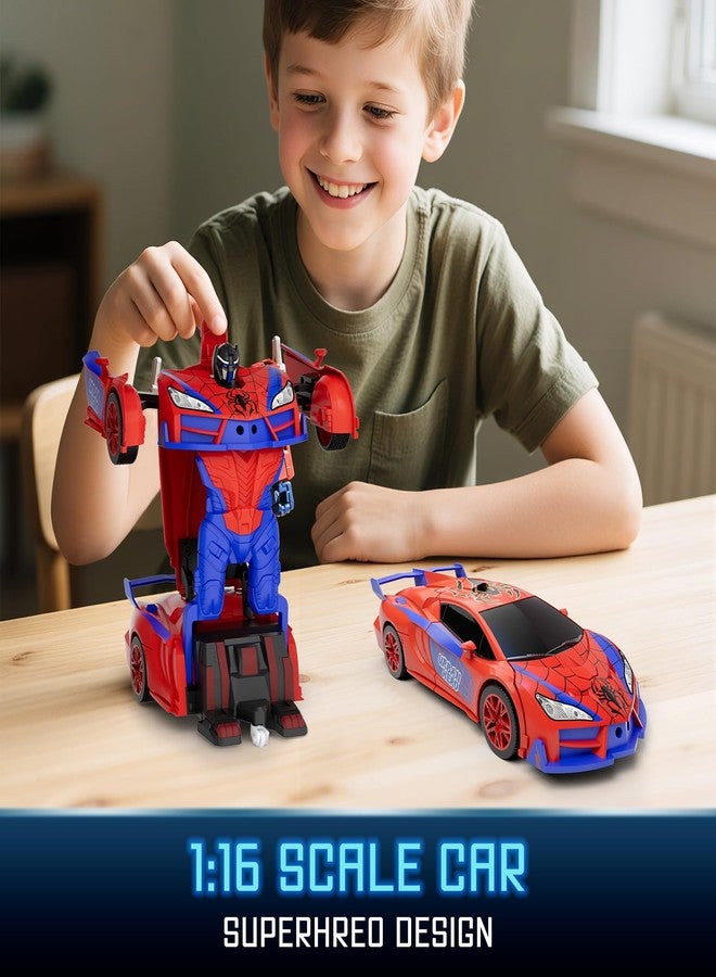 Qumcou Spider Toys, One-Button Transform Superhero Remote Control Car, 2.4Ghz RC Cars, 360° Spin 1:16 Scale Car Toys, Shining Red and Blue Light, Birthday Gifts for 3 4 5 6 7 8 9 10 Years Old Boys - Image 5