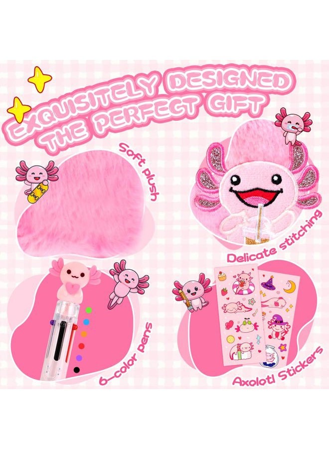 PrinBarBee Axolotl Diary For Girls With Lock And Keys, Girls Fuzzy Notebook Gift Set For Writing And Drawing - Image 2