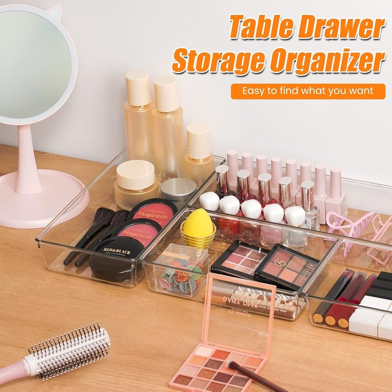 Kuber Industries 6 Pcs Set Multi-Purpose Transparent Drawer Organizers | Plastic Trays for Storage Kitchen & Aesthetic Dressing Table Organisers for Cosmetics, Makeup & Stationery | Transparent - Image 5