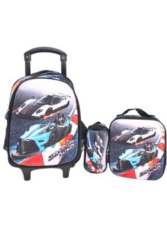 Black 3D EVA School Trolley Character-themed Backpack for Boys with Lunch Bag and Pencil Case - Convenient, Stylish, and Organized