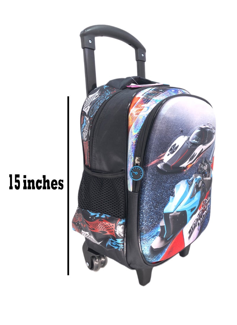 i-kola - Black 3D EVA School Trolley Character-themed Backpack for Boys with Lunch Bag and Pencil Case - Convenient, Stylish, and Organized - Image 1