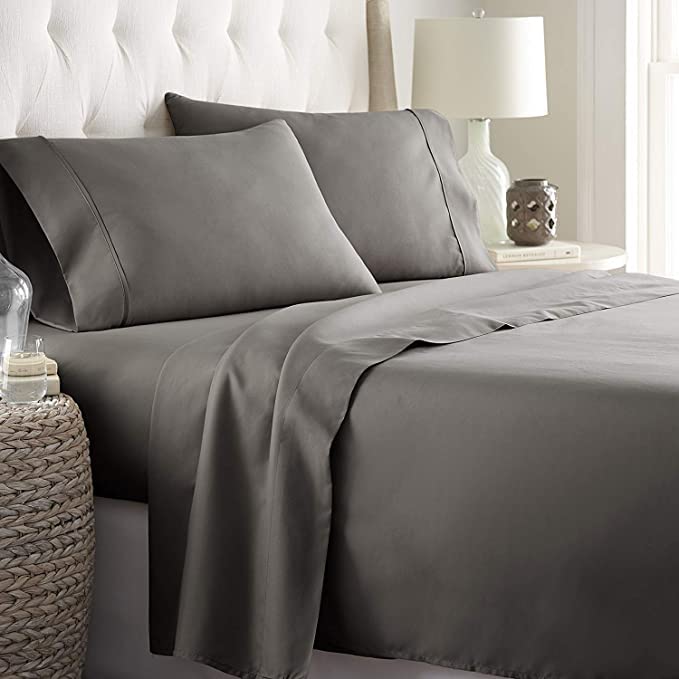 Flat Bed Sheet with 2 Pillow Covers 600 Thread Count 100 Egyptian Cotton Bedsheet Super King Size Charcoal Comfortable Durable Sheet - Image 1