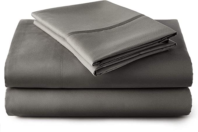 Flat Bed Sheet with 2 Pillow Covers 600 Thread Count 100 Egyptian Cotton Bedsheet Super King Size Charcoal Comfortable Durable Sheet - Image 4