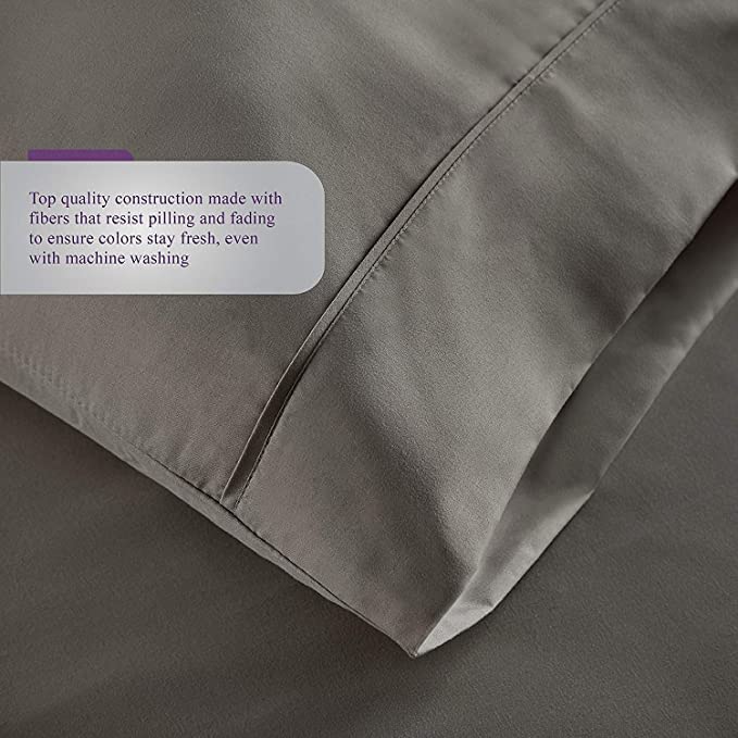 Flat Bed Sheet with 2 Pillow Covers 600 Thread Count 100 Egyptian Cotton Bedsheet Super King Size Charcoal Comfortable Durable Sheet - Image 2