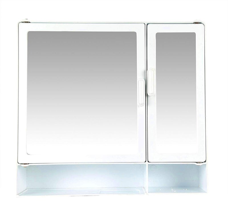 Epraiser Epraiser ABS Unbreakable ZBF 109 Bathroom Double Mirror Double Door Cabinet with Storage ChestShelves Extra Shelf17X4X16 Plastic Wall Shelf White - Image 1