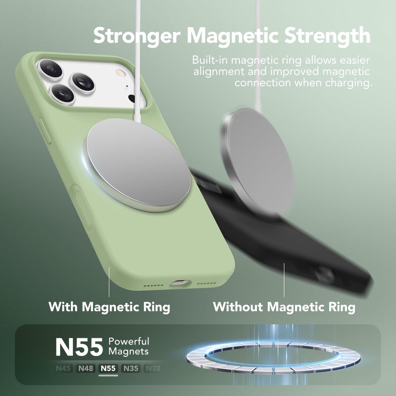 GONEZ Magnetic for iPhone 17 Pro Max Case, Compatible with MagSafe, [Screen Protector + Camera Lens Protector], Liquid Silicone Anti-Scratch Shockproof Protective Phone Case 6.9 inch, Green - Image 3