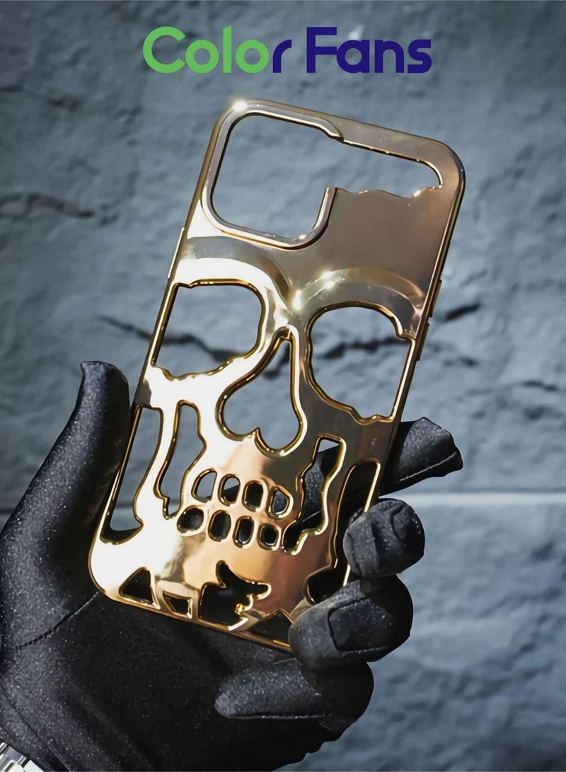 Color Fans Electroplating Skull iPhone 13 Pro Max Case 6.7 inch Gold - Image 1