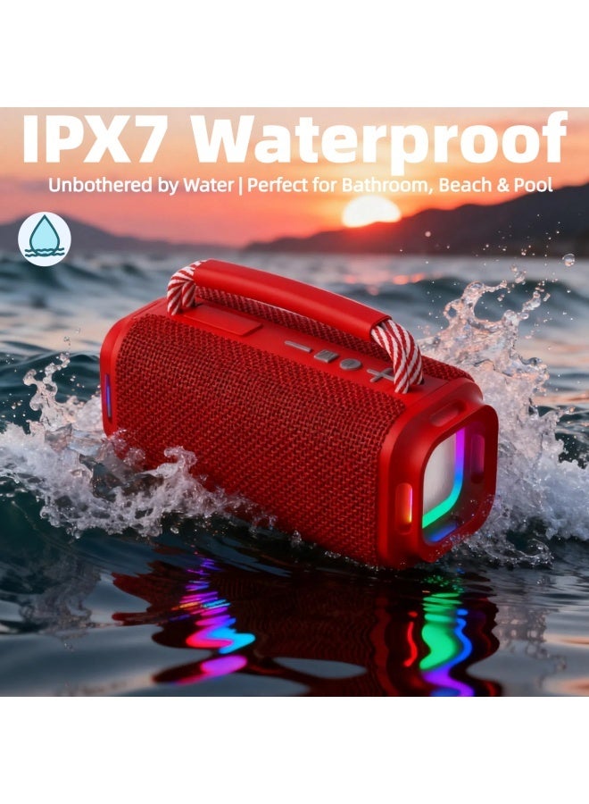 Portable Wireless Bluetooth Speaker with HD Sound, Bluetooth 5.4, 15W Dual Speaker, 16H Playtime, IPX7 Waterproof and Drop-Proof, TWS Pairing, for Outdoor/Home/Party/Beach (Square) - Red - Image 2