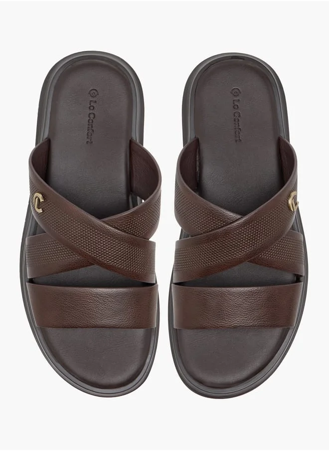 Le Confort Men Textured Cross Strap Slip-On Sandals