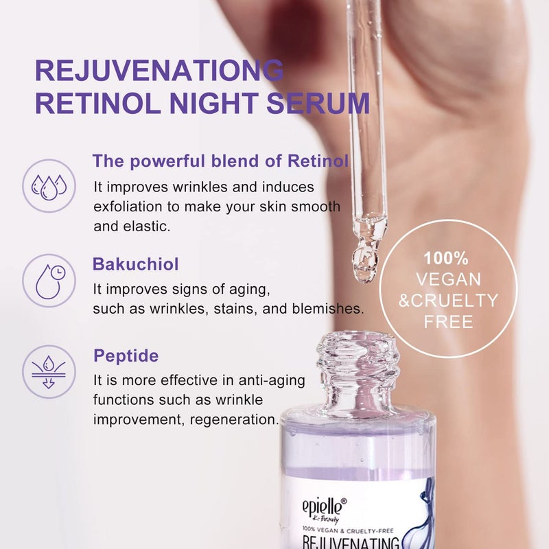Epielle Retinol Night Serum | Repair, Renew, Brighten | Targets Fine Lines and Wrinkles | For All Skin Types | 1 Fl Oz | Korean Skincare - Image 3