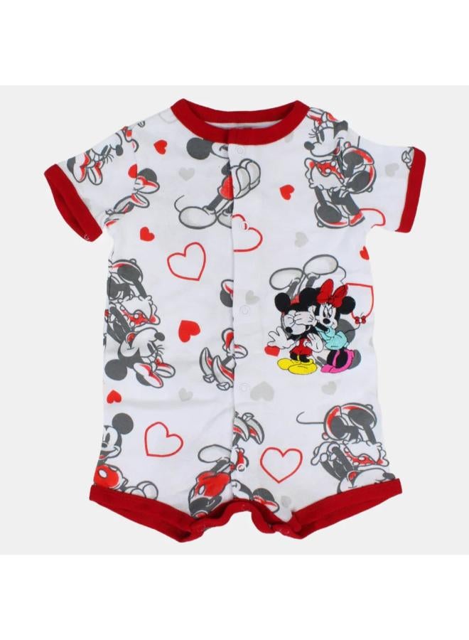 carter's Baby Girls Cotton Romper – White with Minnie Mouse Print - Image 1