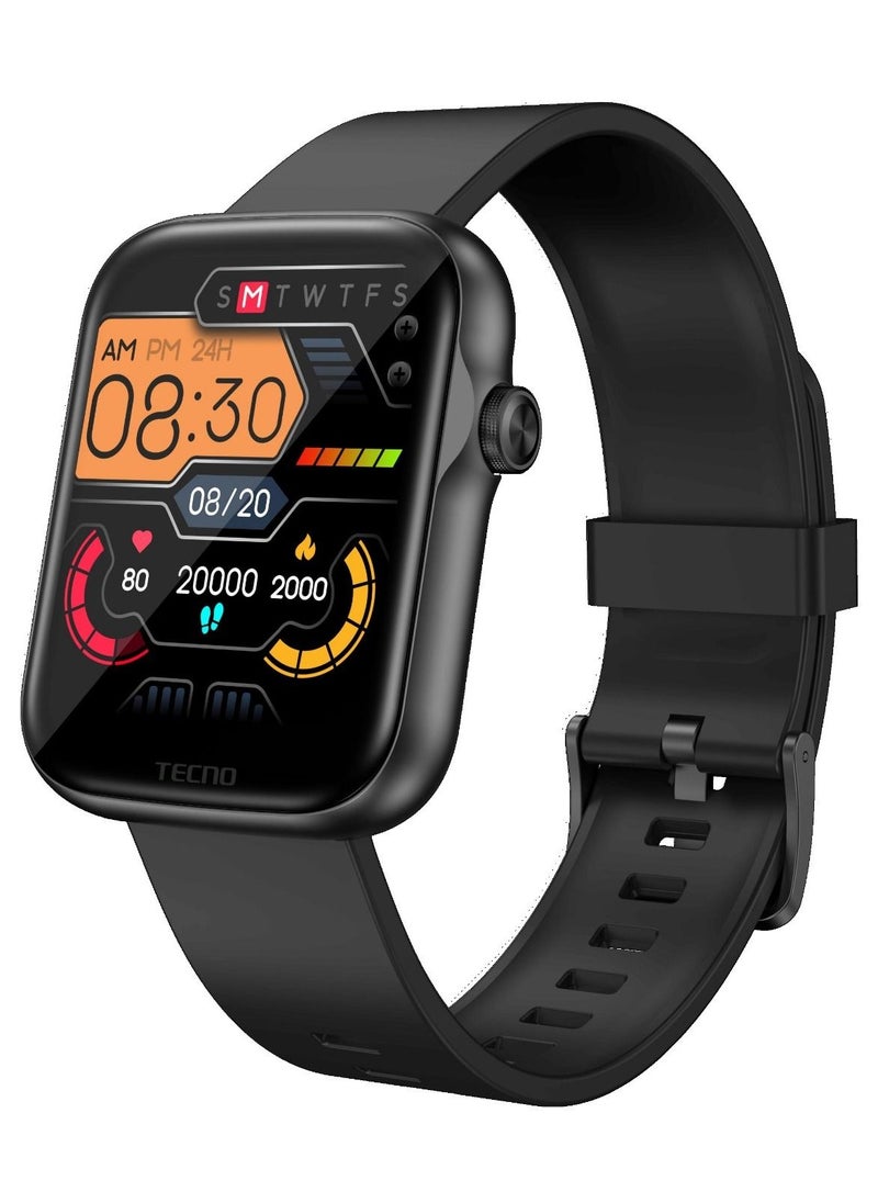 TECNO - Tecno watch 2 , GPS Smartwatch with Bright Touchscreen Display, Features Music, Body Energy Monitoring, Animated Workouts, Pulse Ox Sensor and More, Black - Image 1