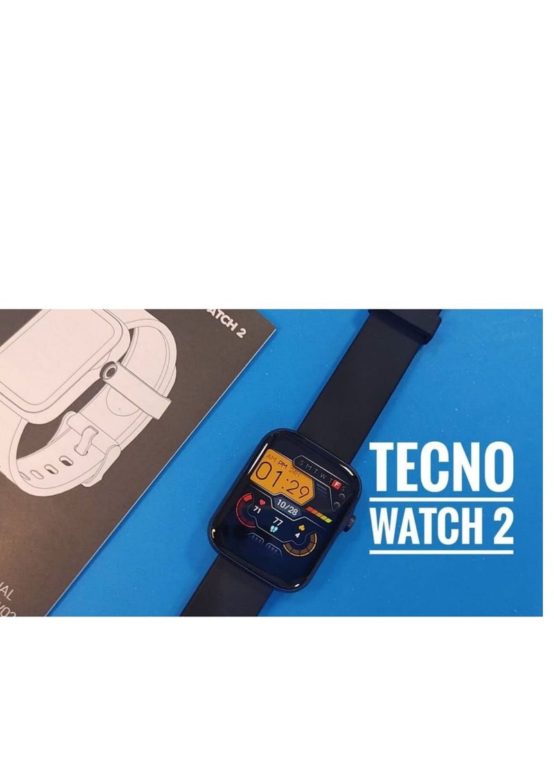 TECNO - Tecno watch 2 , GPS Smartwatch with Bright Touchscreen Display, Features Music, Body Energy Monitoring, Animated Workouts, Pulse Ox Sensor and More, Black - Image 1