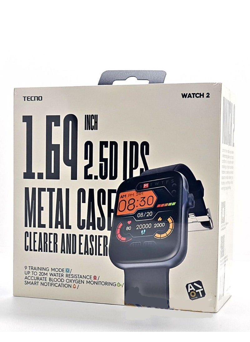 TECNO - Tecno watch 2 , GPS Smartwatch with Bright Touchscreen Display, Features Music, Body Energy Monitoring, Animated Workouts, Pulse Ox Sensor and More, Black - Image 1