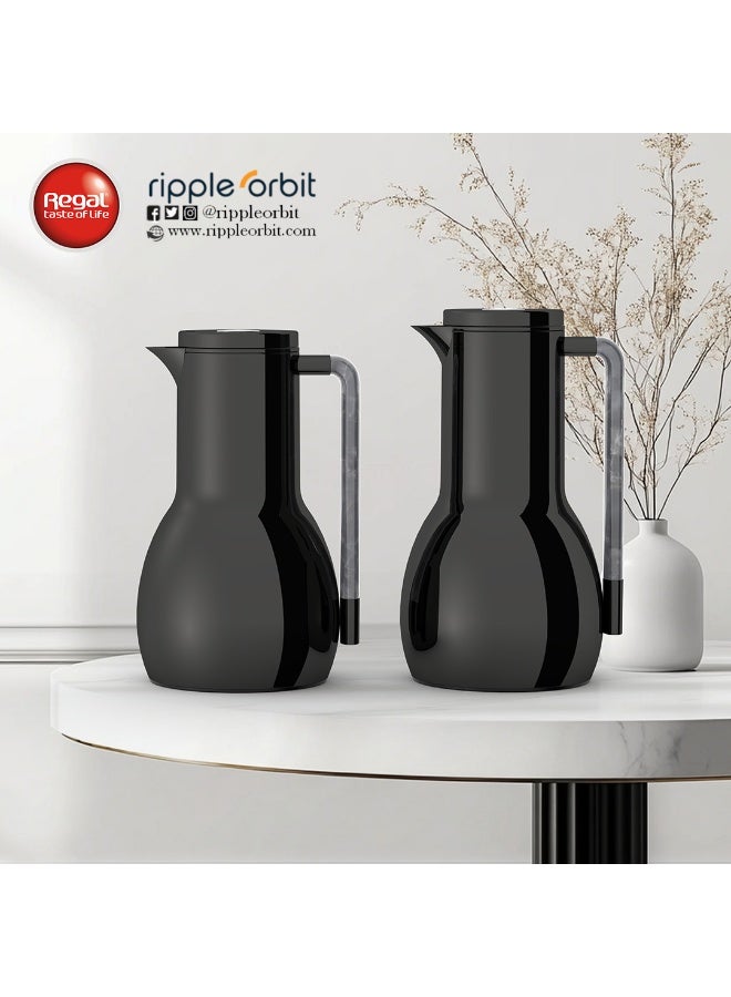 ريجال من Ripple – طقم ترمس فاكيوم مكون من قطعتين (0.7 لتر + 1.0 لتر) | جسم من الستانلس ستيل ببطانة زجاجية | عزل حراري مزدوج - Image 1