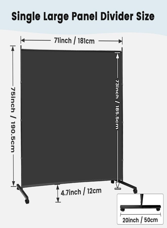 MAYOLIAH Large Single Panel Room Divider on Wheels, 71”W x 75”H Rolling Privacy Screen, Portable Wall Divider for Home Office Partition, Black - Image 2