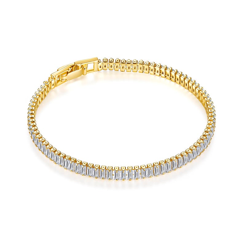 MINDDHA Tennis Bracelets, 4mm Cubic Zirconia Tennis Bracelets for Women | Tennis Bracelet for Men |Rectangle| Gold Color | Size 5.5 Inch - Image 2
