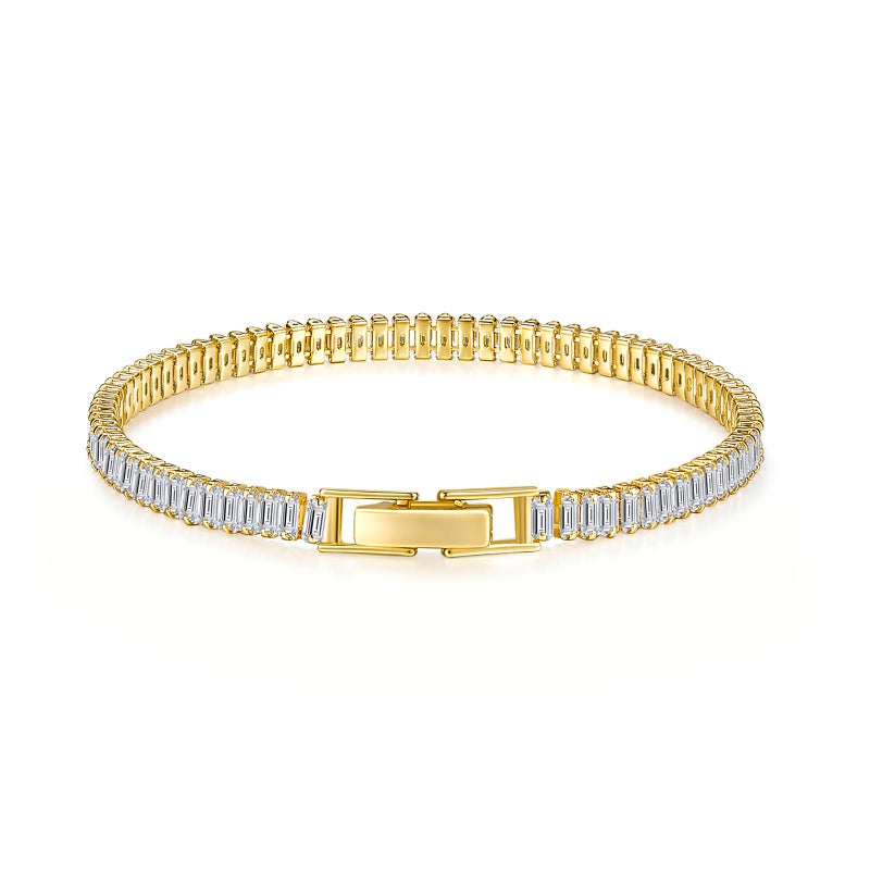 MINDDHA Tennis Bracelets, 4mm Cubic Zirconia Tennis Bracelets for Women | Tennis Bracelet for Men |Rectangle| Gold Color | Size 5.5 Inch - Image 1