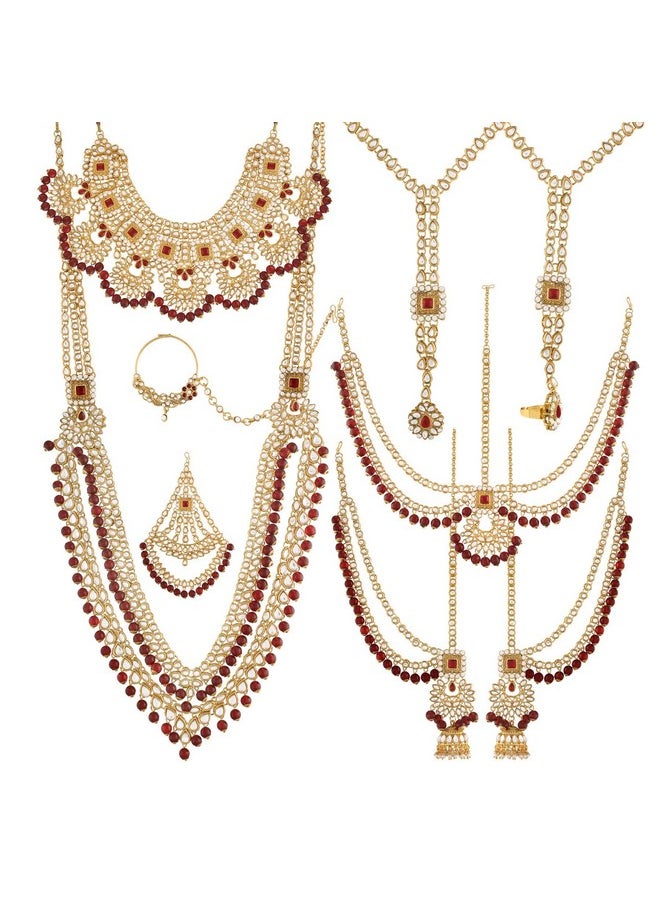 I Jewels I Jewels Gold Plated Traditional Handcrafted Faux Kundan Bridal Jewellery Set For Women (BLP026M)  - Image 1