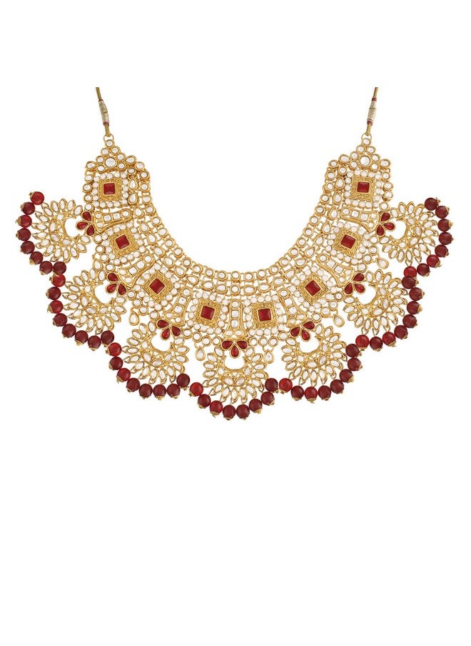 I Jewels I Jewels Gold Plated Traditional Handcrafted Faux Kundan Bridal Jewellery Set For Women (BLP026M)  - Image 2