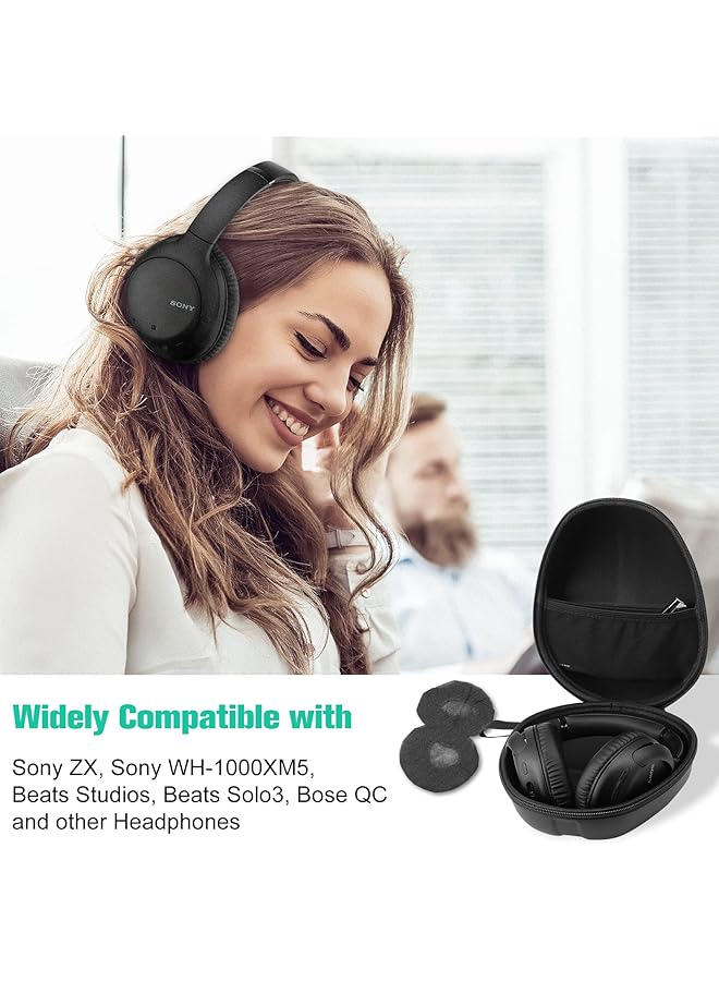 Procases Hard Shell Headphone Case For Sony Beats Philips Bose Jbl Maxell Panasonic Audio Technica Skullcandy And More Travel Carrying Bag With 2 Earpad Covers Black - Image 2