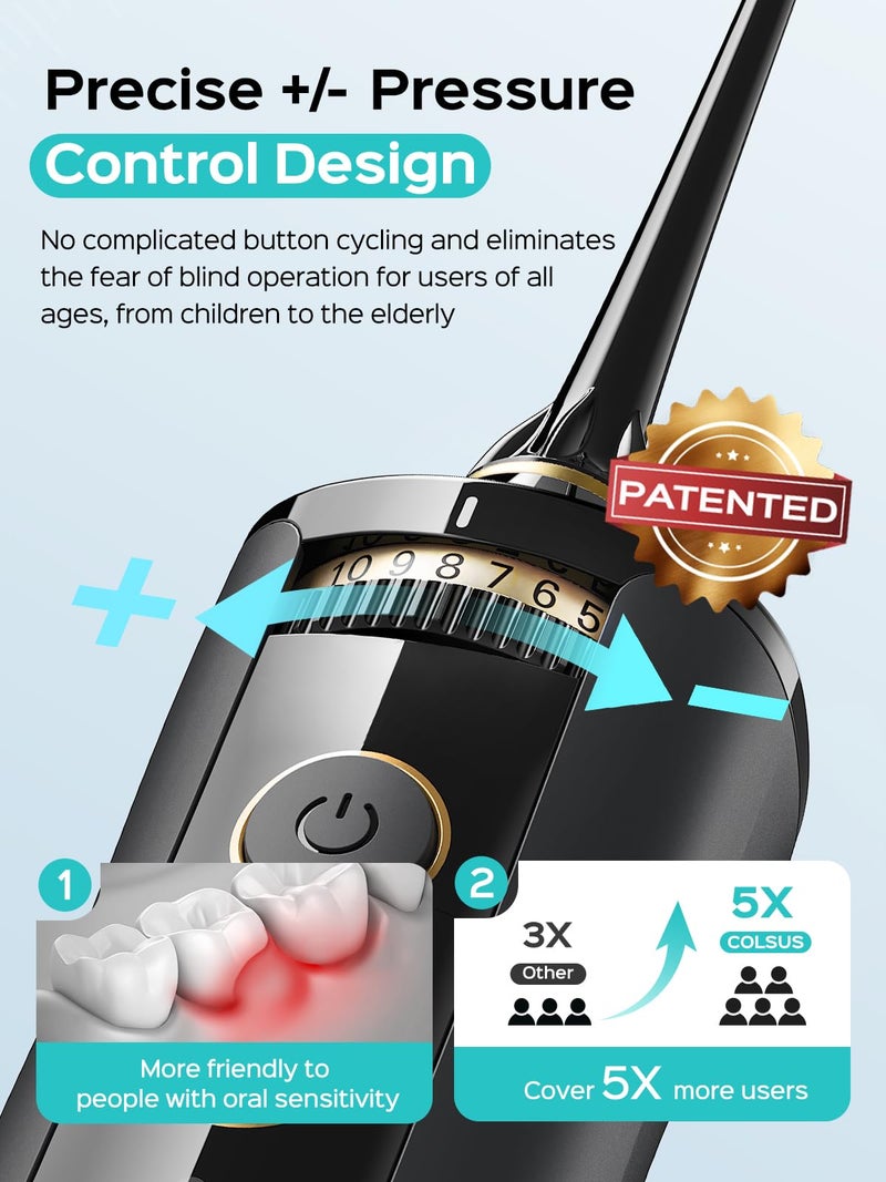 COSLUS Portable Water Flosser for Teeth: 10 Pressure Settings Professional Water Dental Pick for Orthodontic, Braces & Sensitive Gums - Cordless for Travel Use, for Adults Teens, BPA-Free, E40 - Image 4