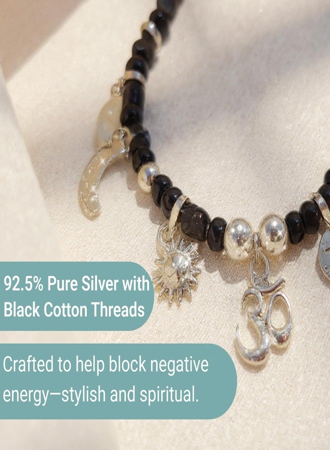 Silver Chest 925 Pure Silver Nazariya for Baby Girl and Boy with Chand Suraj Haye Om and Evil Eye Protection | Adjustable Size Pure Cotton Thread Silver Nazaria | Best Gift for Kids Pack of 1 - Image 4