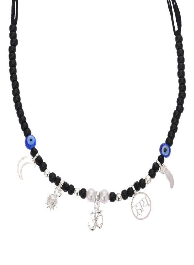 Silver Chest 925 Pure Silver Nazariya for Baby Girl and Boy with Chand Suraj Haye Om and Evil Eye Protection | Adjustable Size Pure Cotton Thread Silver Nazaria | Best Gift for Kids Pack of 1 - Image 1