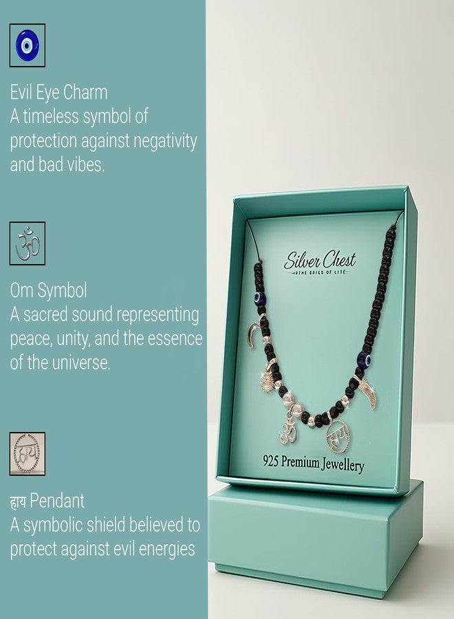 Silver Chest 925 Pure Silver Nazariya for Baby Girl and Boy with Chand Suraj Haye Om and Evil Eye Protection | Adjustable Size Pure Cotton Thread Silver Nazaria | Best Gift for Kids Pack of 1 - Image 3