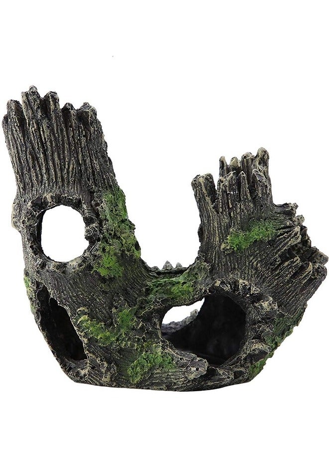 Aquarium Resin Hollow Tree Trunk Fish Decor with Moss Artificial Driftwood Ornament  Fish House Cave - Image 1