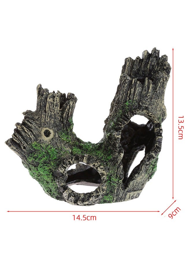 Aquarium Resin Hollow Tree Trunk Fish Decor with Moss Artificial Driftwood Ornament  Fish House Cave - Image 3