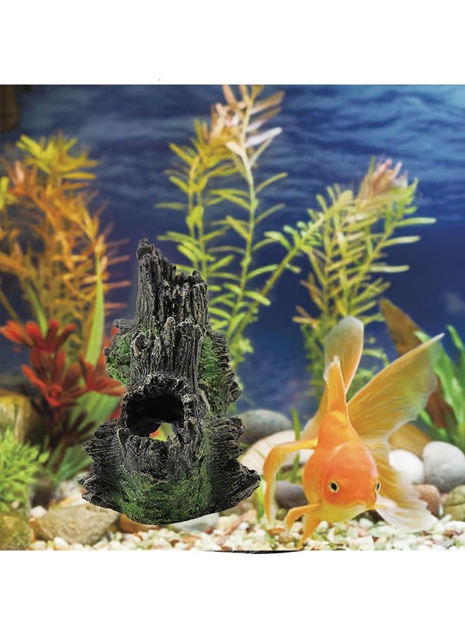 Aquarium Resin Hollow Tree Trunk Fish Decor with Moss Artificial Driftwood Ornament  Fish House Cave - Image 5