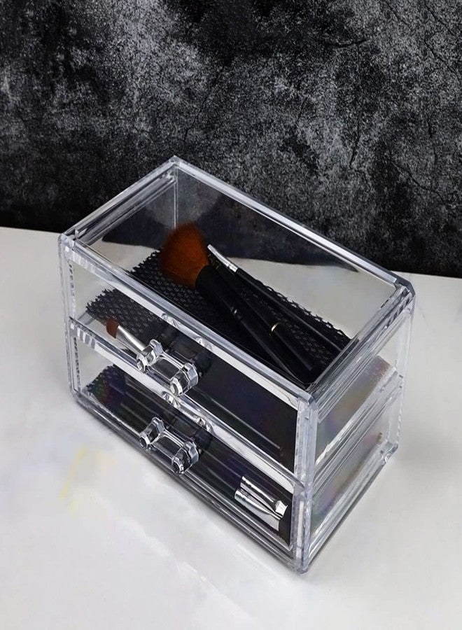 Sunydog Makeup Organizer 2 Drawer Transparent Acrylic Makeup Storage Box Desk Jewelry & Clear Cosmetic Organizer Vanity Storage Display Box Dustproof Drawer Storage for Make Up, Jewelry, Pen - Image 5