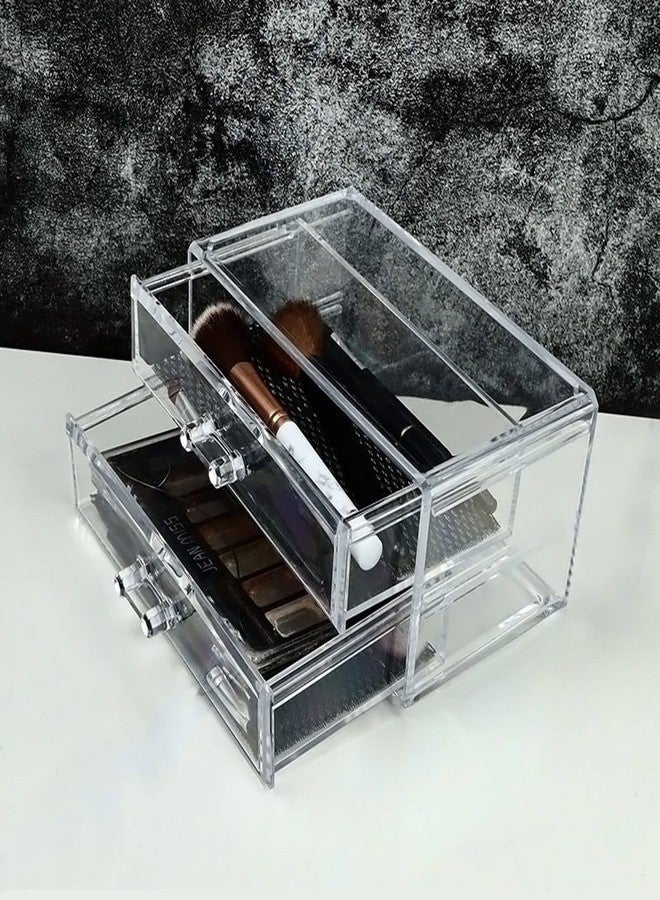 Sunydog Makeup Organizer 2 Drawer Transparent Acrylic Makeup Storage Box Desk Jewelry & Clear Cosmetic Organizer Vanity Storage Display Box Dustproof Drawer Storage for Make Up, Jewelry, Pen - Image 3