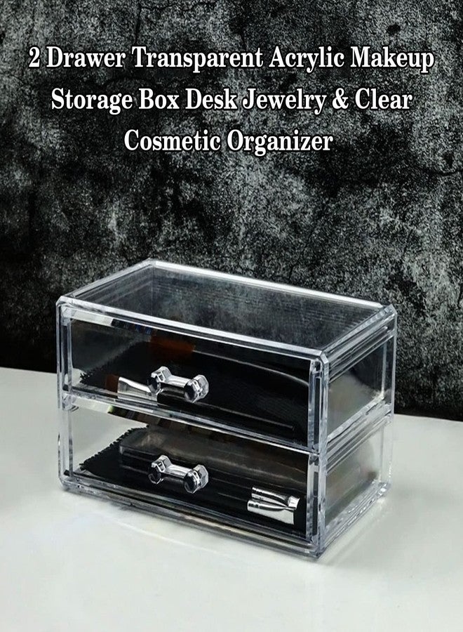 Sunydog Makeup Organizer 2 Drawer Transparent Acrylic Makeup Storage Box Desk Jewelry & Clear Cosmetic Organizer Vanity Storage Display Box Dustproof Drawer Storage for Make Up, Jewelry, Pen - Image 2