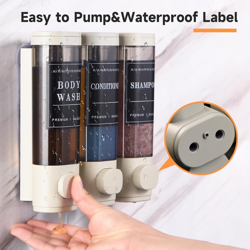 Cabo Deseado Shampoo and Conditioner Dispenser,Shower Soap Dispenser 3 Chamber No Drill Wall-Mounted Shampoo Dispenser for Shower Wall Mounted Shower Dispenser for Bathroom Hotel Large Capacity,Light Gray - Image 2