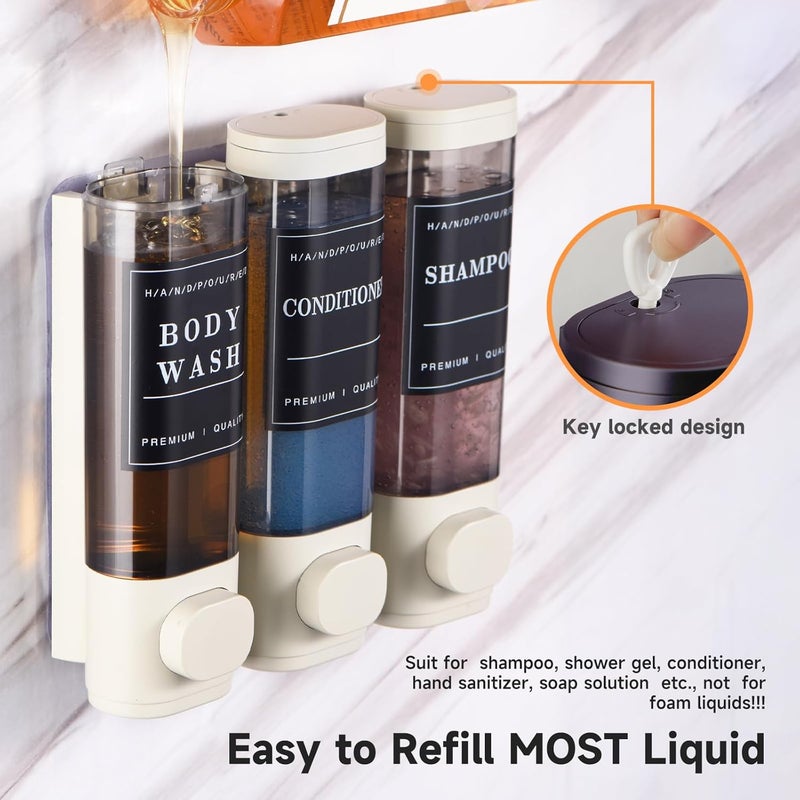 Cabo Deseado Shampoo and Conditioner Dispenser,Shower Soap Dispenser 3 Chamber No Drill Wall-Mounted Shampoo Dispenser for Shower Wall Mounted Shower Dispenser for Bathroom Hotel Large Capacity,Light Gray - Image 5