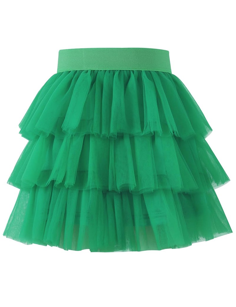 Noomelfish Little Girls Layered Tutu Skirt Ruffle Tiered Tulle Party Dance Skirts, Green, Size 5-6 Years - Image 1