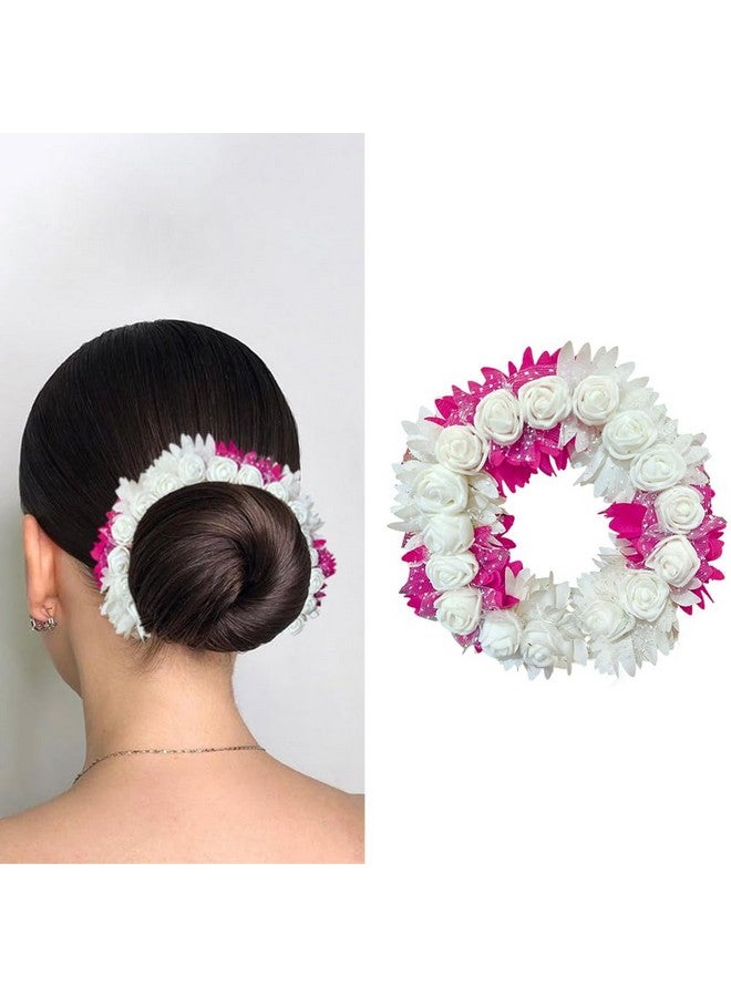 BLUSHIA Rose Petal Flower Tiara Gajra Hair Juda For Women Floral Hair Bun Accessories | Suitable for Traditional Indian Wedding/Marriage/Engagements (Pink) - Image 1
