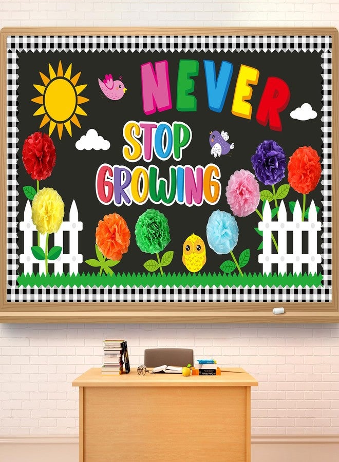 Mooliwe Spring Bulletin Board Decorations Set March Flowers Bulletin Board with 3D Paper Floral Cutouts Classroom Decorations Back to School Wall Decor Party Favor(Never Stop Growing) - Image 1