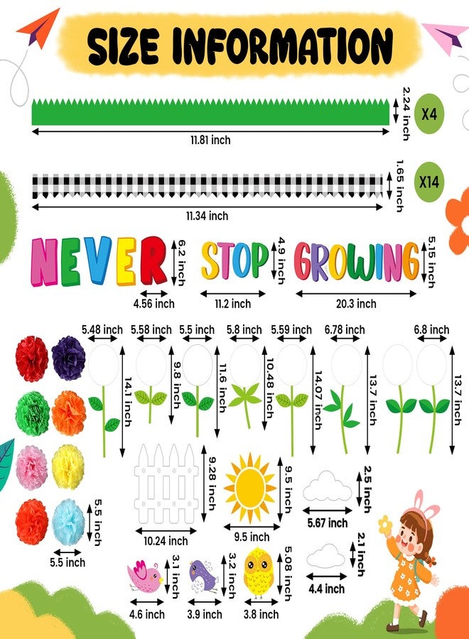 Mooliwe Spring Bulletin Board Decorations Set March Flowers Bulletin Board with 3D Paper Floral Cutouts Classroom Decorations Back to School Wall Decor Party Favor(Never Stop Growing) - Image 2