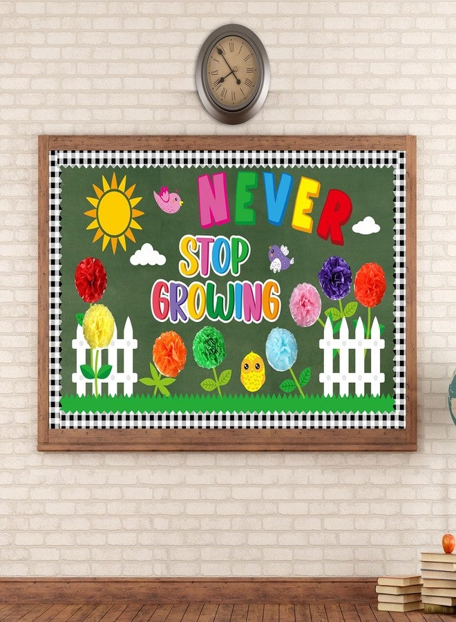 Mooliwe Spring Bulletin Board Decorations Set March Flowers Bulletin Board with 3D Paper Floral Cutouts Classroom Decorations Back to School Wall Decor Party Favor(Never Stop Growing) - Image 5