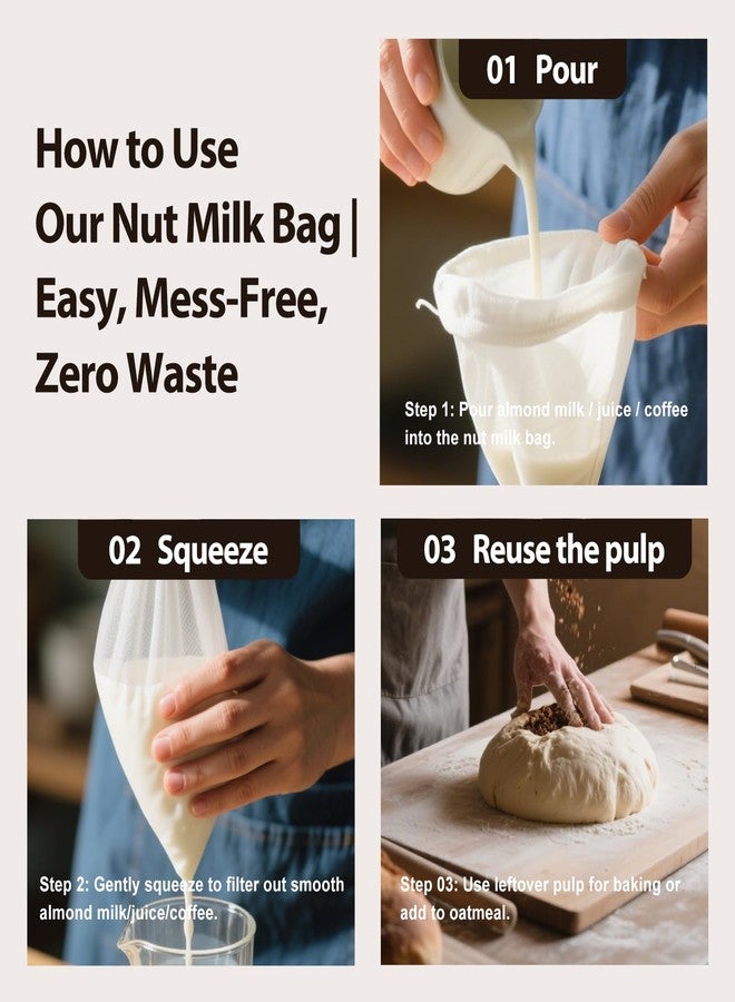TER Nut Milk Bag - Big 12"X12" - Reusable Almond/Nut/Oat Milk Bag & All Purpose Strainer - Fine Mesh Nylon Cheesecloth, Juice/Yogurt//Cold Brew Tea Coffee Filter - Image 2