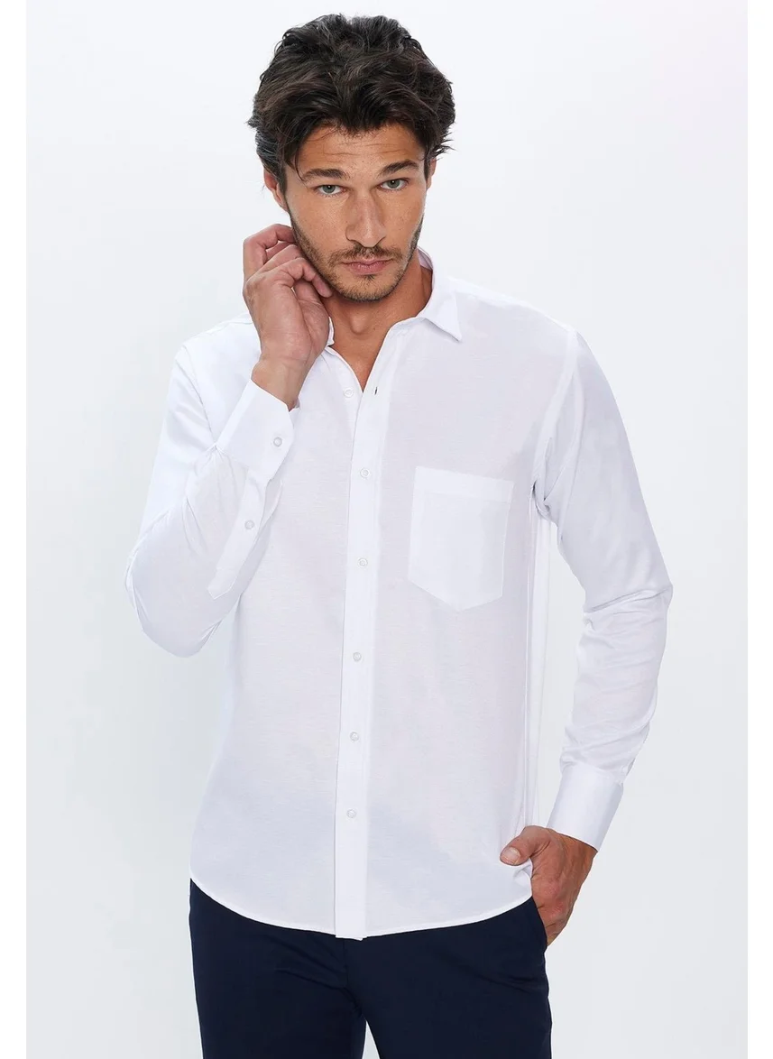 Tudors Men's Classic Fit Regular Cut Cotton Single Pocket Dobby White Shirt